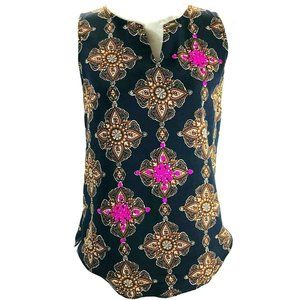 The Limited Blouse Sz XS Sleeveless V-Neck Detail Zipper Embellished Black/Brown